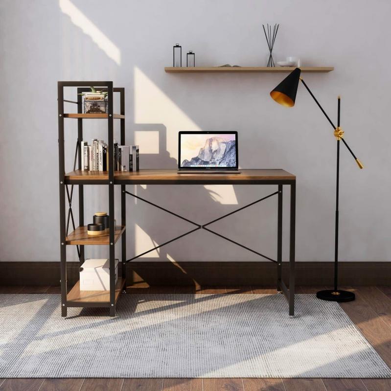 Практичний стіл у стилі Loft. Стіл для комп'ютера або ноутбука письмовий з полицями лофт. Коричневий, фото 1