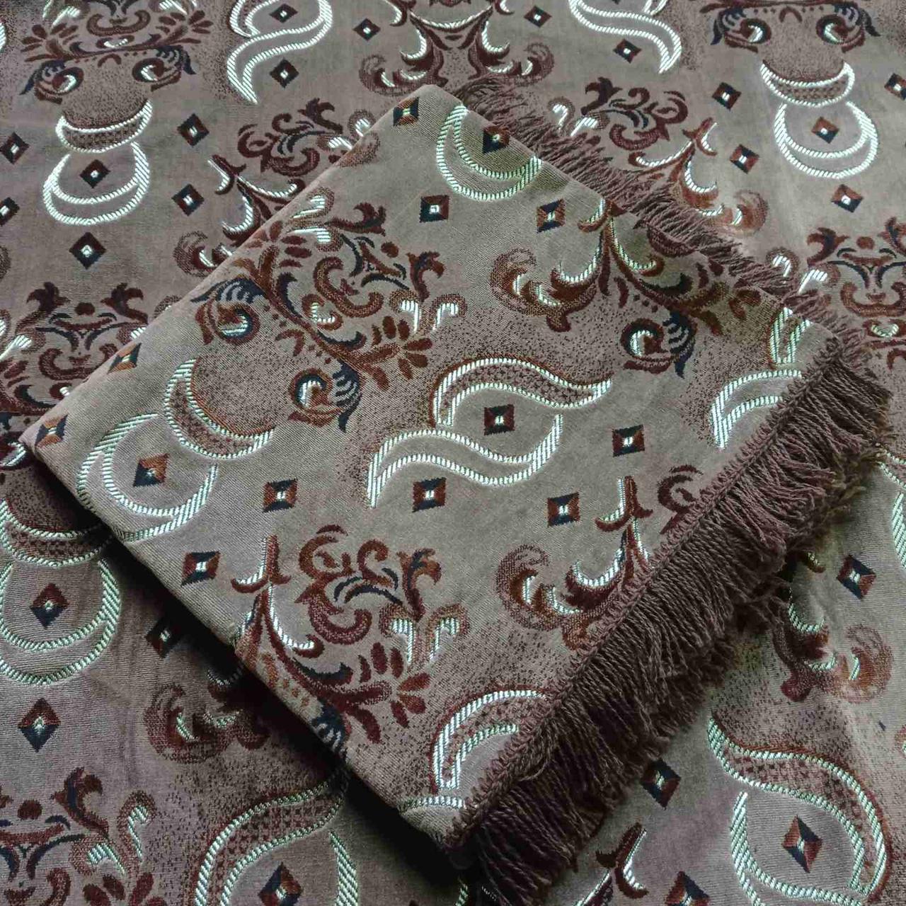 Комплект полуторних гобеленових покривал на ліжко та крісла Спіраль колір коричневий