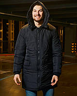 Парка мужская зимняя MEX до - 30 *С черная с капюшоном Куртка Пальто удлиненная