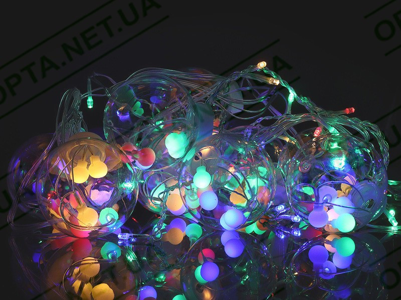 Гірлянда 10 великих куль прозорий провід (різнокольорові) LAMP-BALL-12-M, фото 1