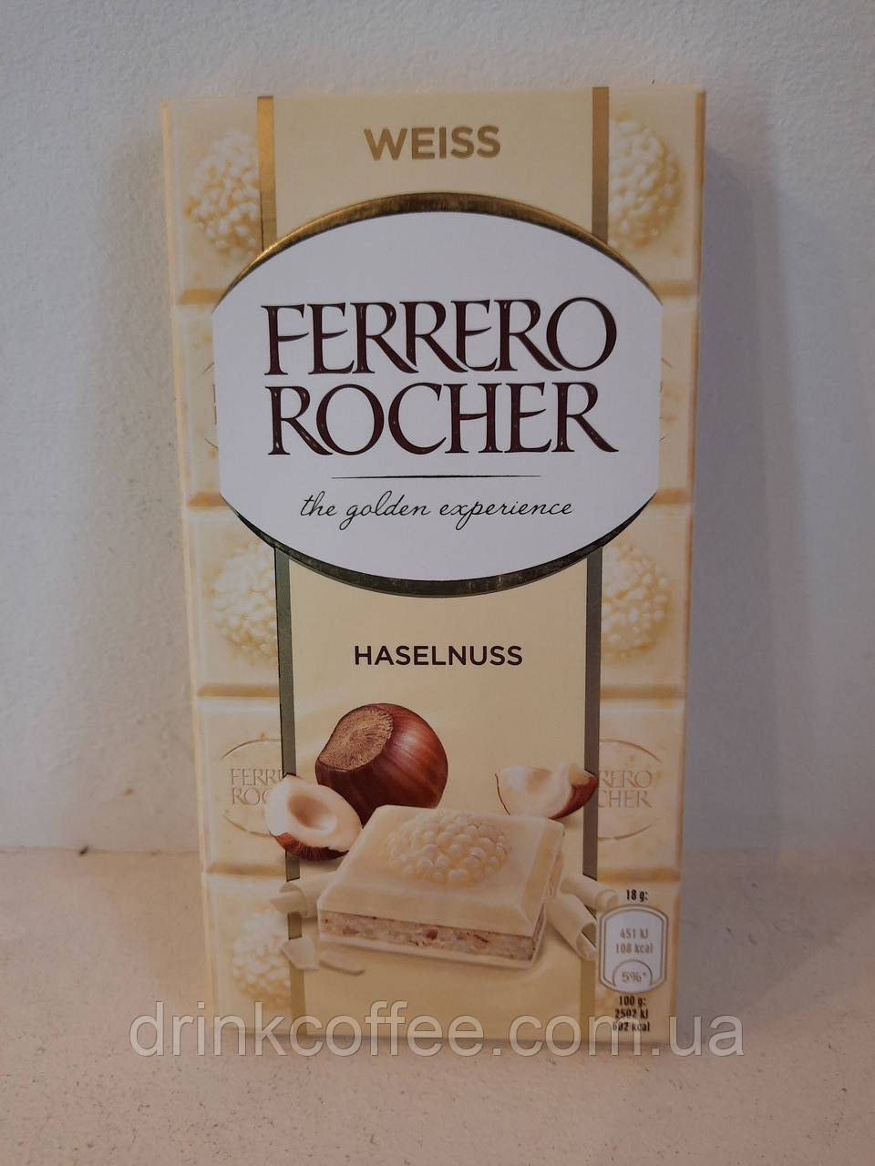 Шоколад білий Ferrero Rocher the golden experience Haselnuss какао бобів 20% Італія 90g