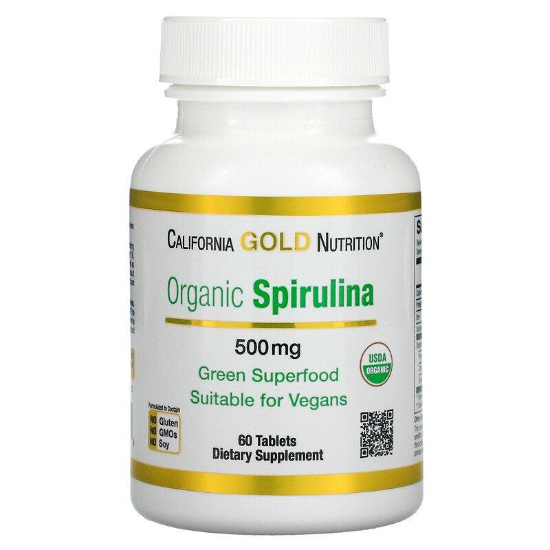 California Gold Nutrition, органічна спіруліна, сертифікат USDA Organic, 500 мг, 60 таблеток США оригінал