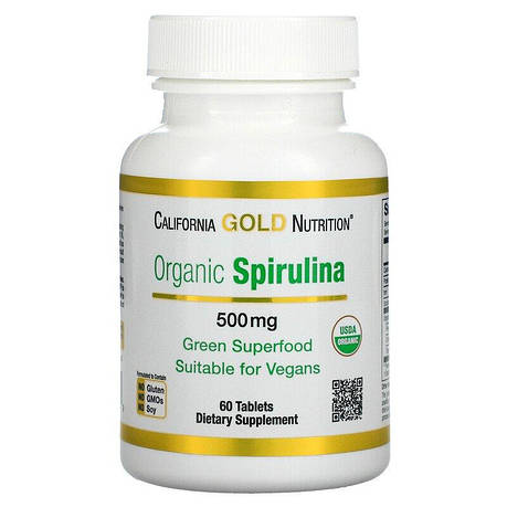 California Gold Nutrition, органічна спіруліна, сертифікат USDA Organic, 500 мг, 60 таблеток США оригінал, фото 2