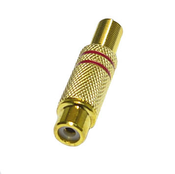 Гніздо RCA кабельне метал gold, дві червоні смуги GNI0069