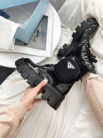 Модні черевики Prada Leather Boots Nylon Pouch Gloss жіночі демісезонні. Стильні боти Прада Бутс