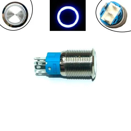 Кнопка 16мм, що фіксується, 220В, синій LED, 5pin, 16A-DZ