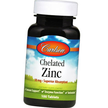 Цинк Carlson Labs Chelated Zinc 30 мг 100 таб, фото 2