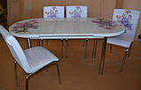 Розкладний обідній кухонний комплект овальний стіл і стільці "Фіолетовий букет" ДСП гартоване скло 75*130 Mobilgen, фото 5
