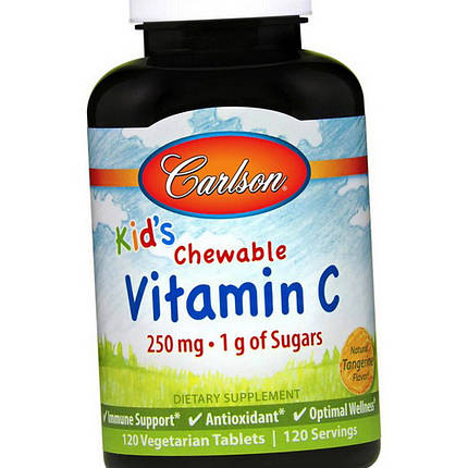 Вітамін С для дітей Carlson Labs kid's Chewable Vitamin C 250 мг 1 р of Sugars 120 таб, фото 2