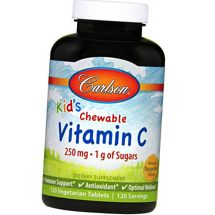 Вітамін С для дітей Carlson Labs kid's Chewable Vitamin C 250 мг 1 р of Sugars 120 таб, фото 2