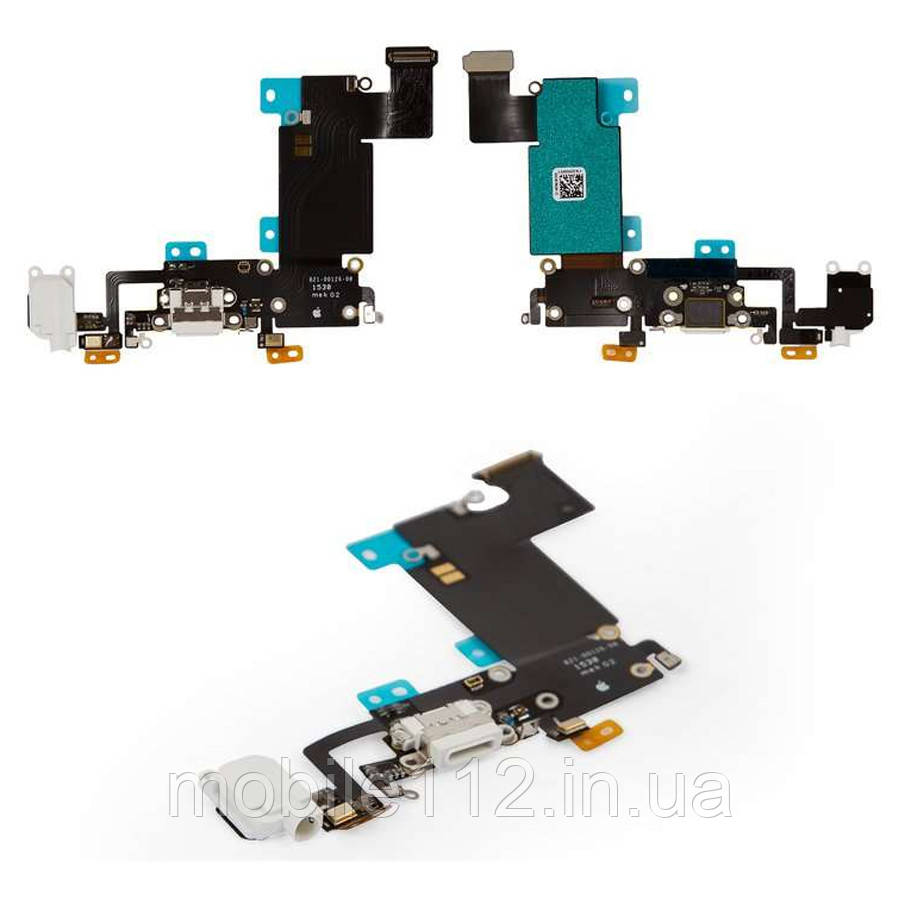 Шлейф Apple iPhone 6S Plus з роз'ємом зарядки, з конектором навушників, з мікрофоном білий оригінал Китай