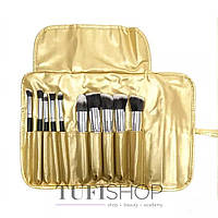 Набор кистей для макияжа ESTET в золотом чехле на завязках 10 шт