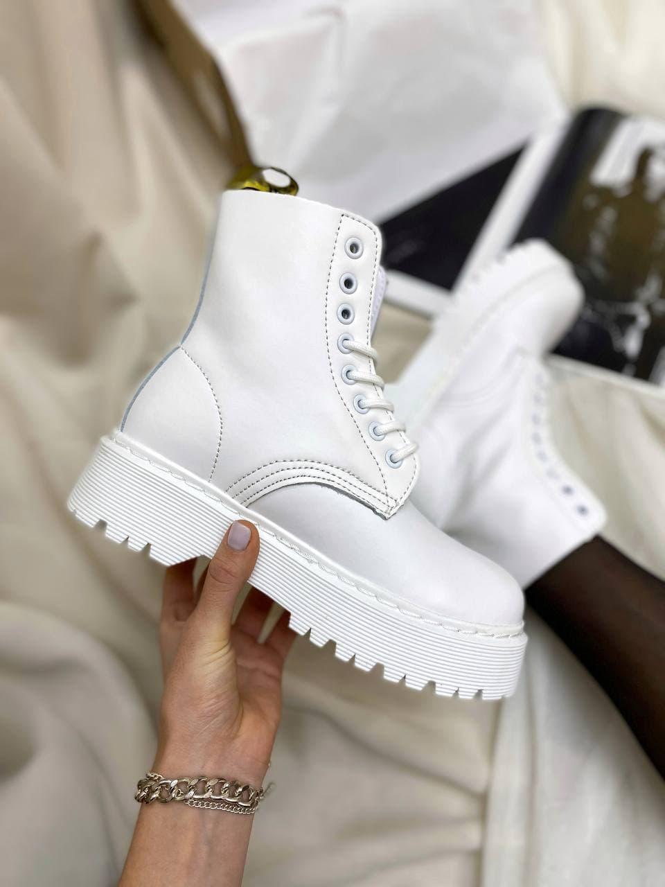 Жіночі білі боти Dr.Martens Jadon White БЕЗ ХУТРА. Ін Мартінс Жадон черевики для дівчат, фото 1