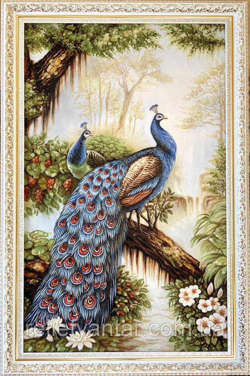 Картина з бурштину "Красиві павичі" картина з бурштину Красиві павліни