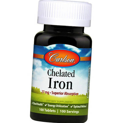 Залізо Carlson Labs Chelated Iron 27 mg 100 таб, фото 2