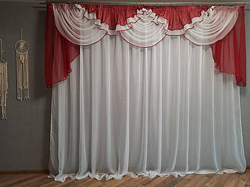 Ламбрекени на вікна, ламбрекени у вітальню, ламбрекени на маленькі вікна ALBO Червоний (L-K3-11)