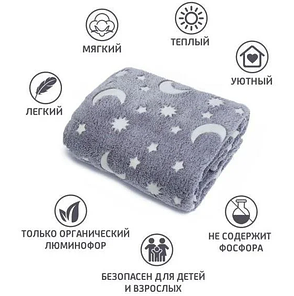 Плед покривало, що світиться в темряві День-ніч "Magic Blanket Glow In The Dark" 160*110см, сірий, фото 4