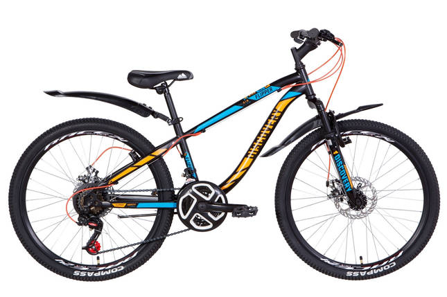 Велосипед в коробці 24" Discovery FLIPPER AM DD рама-13" ST чорно-синій з жовтогарячим (м) з крилом Pl 2021, фото 2