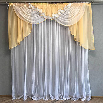 Ламбрекени в зал, ламбрекени на вікна, ламбрекени в кімнату ALBO Золотистий (L-K2-4)