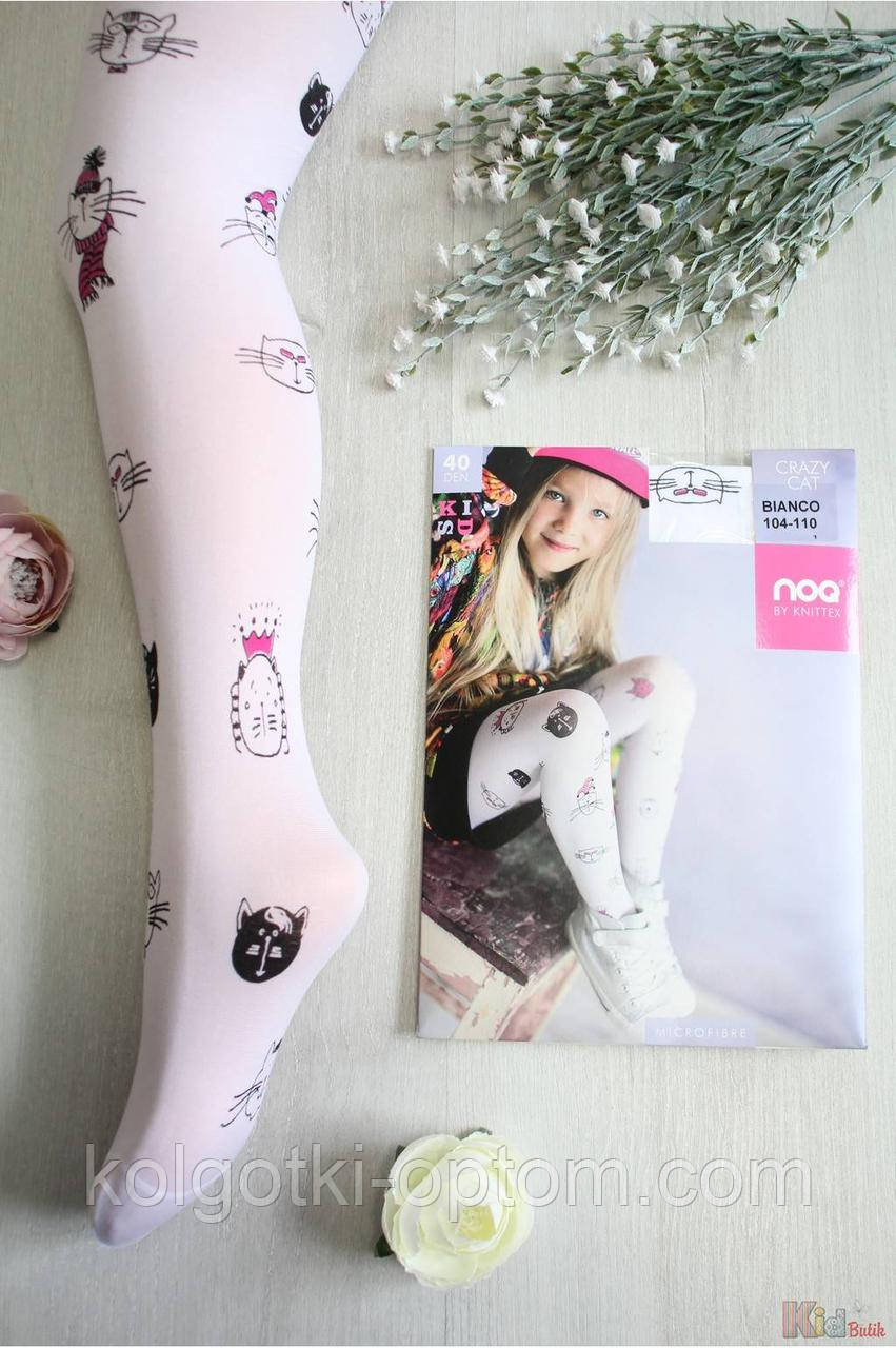 ОПТОМ Колготки білі Crazy Cat з веселим принтом 40 den (122-128 / 7-8 років) Knittex 5906906020522, фото 1