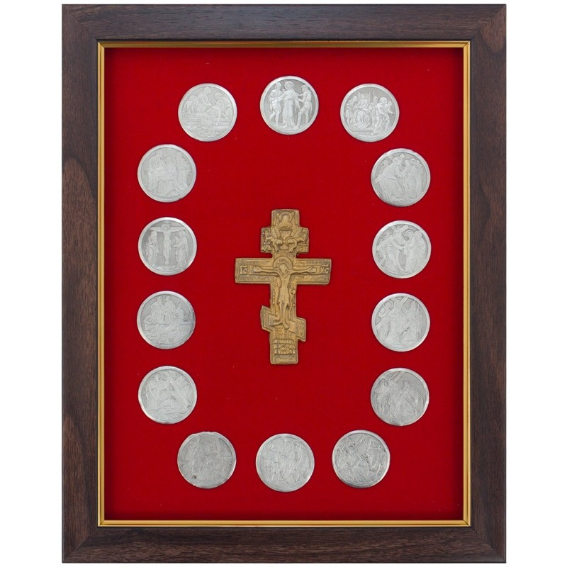 Об'ємне декоративне панно під склом із рамкою з натурального дерева "Пристрасті Христові", фото 1