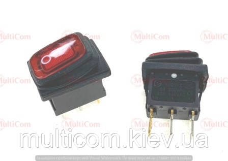 11-12-028. Перемикач, 6А-250V, 3pin, вологозахищений, Daier, KCD1-2-101NW, червоний, фото 1
