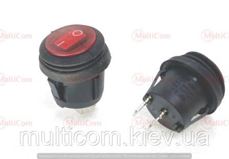 11-12-037. Перемикач круглий, 6A-250V, 2pin, вологозахищений, Daier, KCD1-5-101W, червоний
