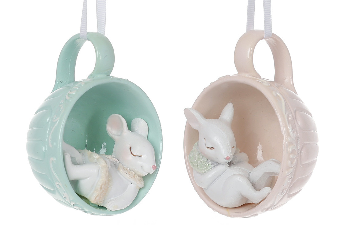 Декоративная подвесная фигурка Мышонок в чашке, 9,5см, 2 дизайна, фото 1