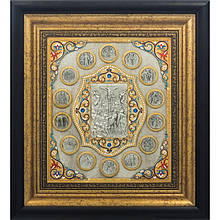 Об'ємне декоративне панно під склом із рамкою з натурального дерева "Пристрасті Христові"