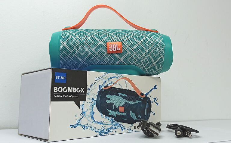 Портативная беспроводная Bluetooth колонка павербанк с MicroSD FM-Radio JBL BOOMBOX BT-888 Бирюзовый - фото 5 - id-p1505560640