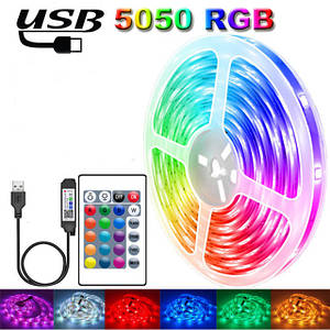 Світлодіодне підсвічування RGB стрічка 5050 5 метрів (вологозахищене) Багатобарвна RGB стрічка,Світлодіодна LED стрічка