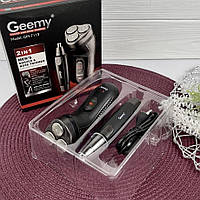 Чоловіча бритва електрична та тример Gemei GM-7113 Електробритва для чоловіків роторна 2в1 тример Чорний
