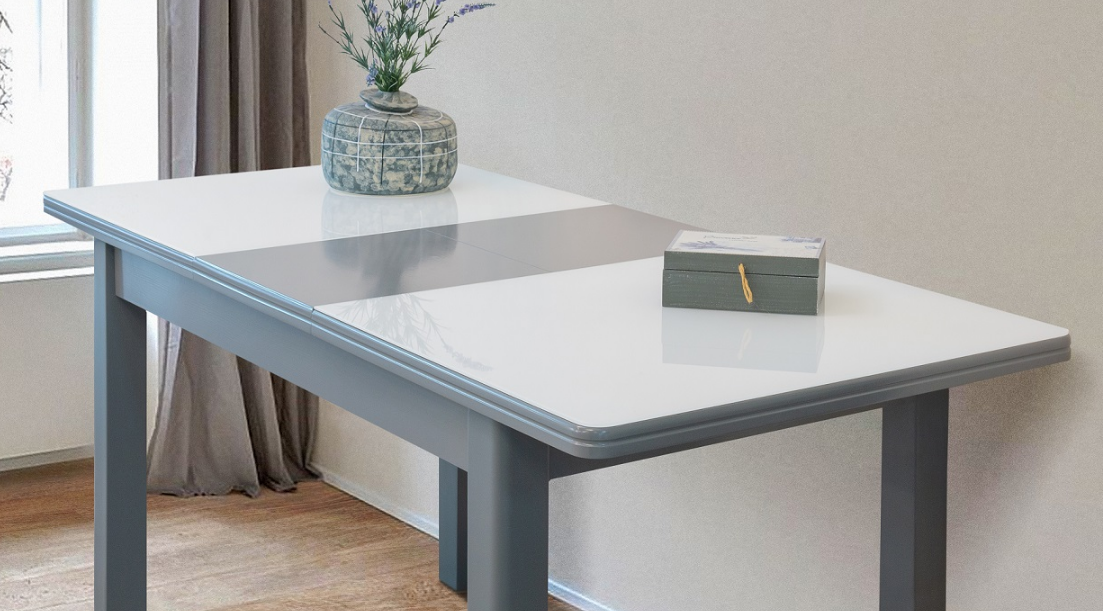 Обідній стіл розкладний зі скляною стільницею Космо Модуль Люкс, сірий