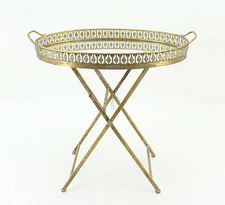 Кавовий столик-піднос з металу золотого кольору зі скляною стільницею Гранд Презент 81149