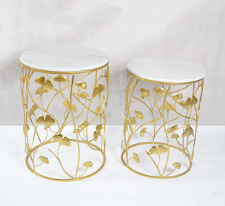 Набір кавовий стіл з кераміки і мармуру декорований листям Гінкго золото Гранд Презент 60647