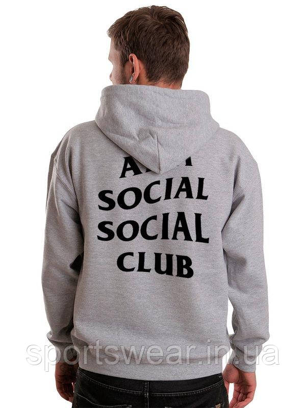 Кенгуру HOODIE ASSC Кофта з логотипом A.S.S.C сіра Худі чоловіче Anti social social club Толстовка АССК бавовна