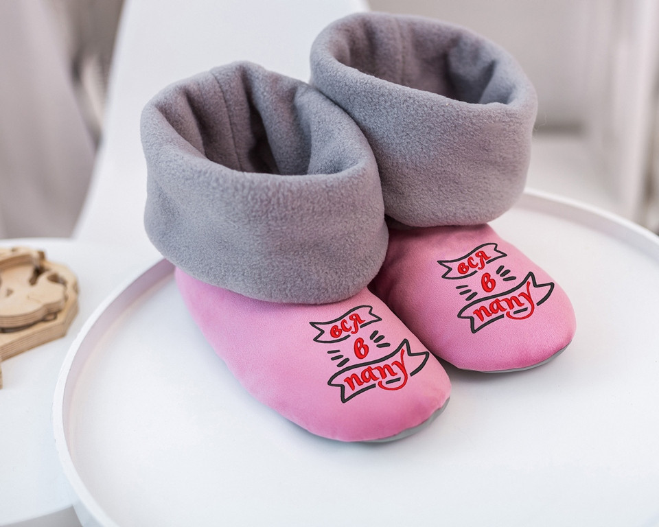 Хатні капці з манжетом із вишивкою "Уся в тата", фото 1