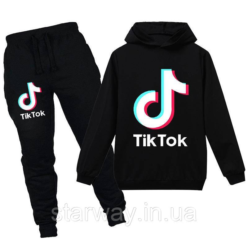 Спортивний чорний костюм tiktok з капюшоном