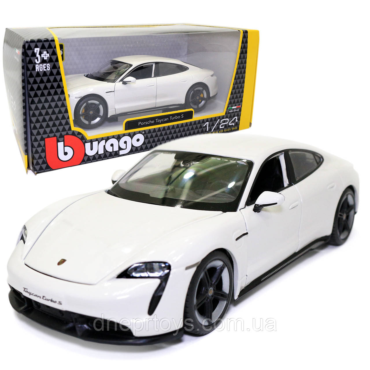 Машинка металева Porsche Taycan Turbo S «Bburago» Порш білий 8*19*5 см (18-21098), фото 1