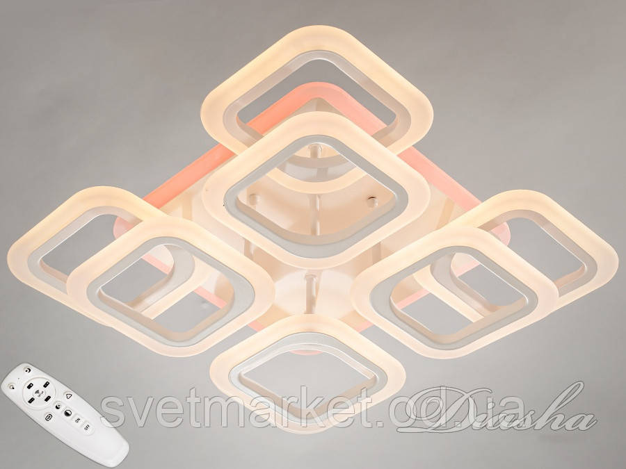 Стельова квадратна яскрава люстра HAS8060/4+4WH LED 3color dimmer