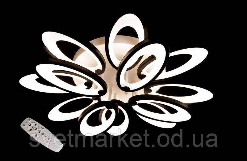 Сучасна стельова біла люстра 8889/8+4BK LED 3color dimmer