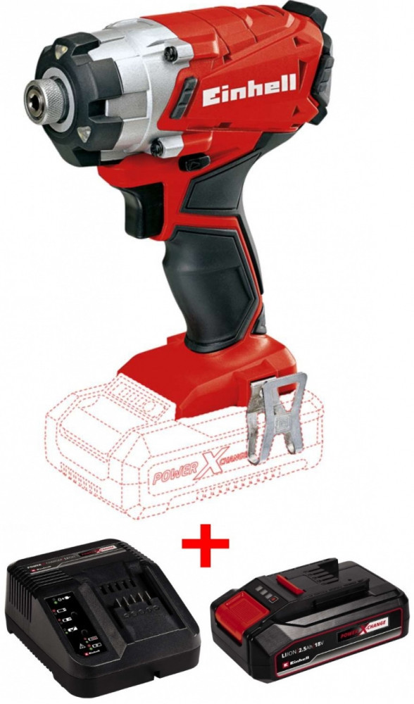 Набір ударна викрутка Einhell TE-CI 18 Li Solo + зарядний пристрій і акумулятор 18V 2,5 Ah