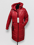 Довга зимова приталена куртка "Софі" лаку, червоний, фото 5