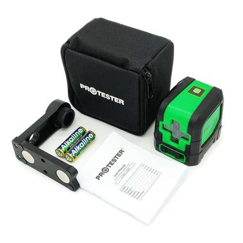 Рівень лазерний, нівелір, 2 лінії, 1H/1V, зелений промінь, фото 1