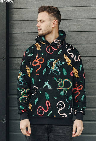 Мужская толстовка теплая с капюшоном Staff snakes fleece чёрный/принт 8FN0002 XS, 44, фото 2