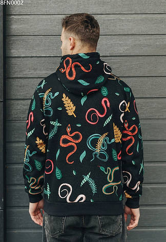 Мужская толстовка теплая с капюшоном Staff snakes fleece чёрный/принт 8FN0002 XS, 44, фото 2