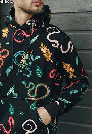 Мужская толстовка теплая с капюшоном Staff snakes fleece чёрный/принт 8FN0002 XS, 44, фото 2