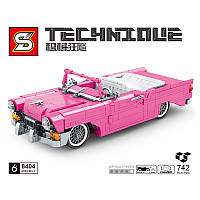 Конструктор Розовый ретро-кабриолет Chevrolet 8404, машина 28см, инерционная, 742 детали