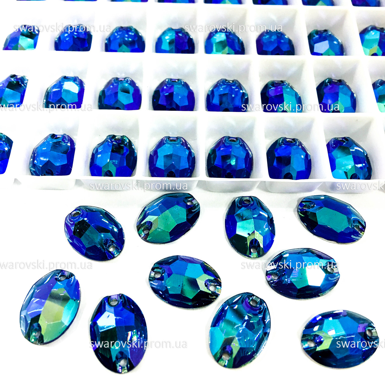 Пришивные овалы 11x16 (синтетич.стекло). Blue Zircon AB *1шт - фото 2 - id-p233679651