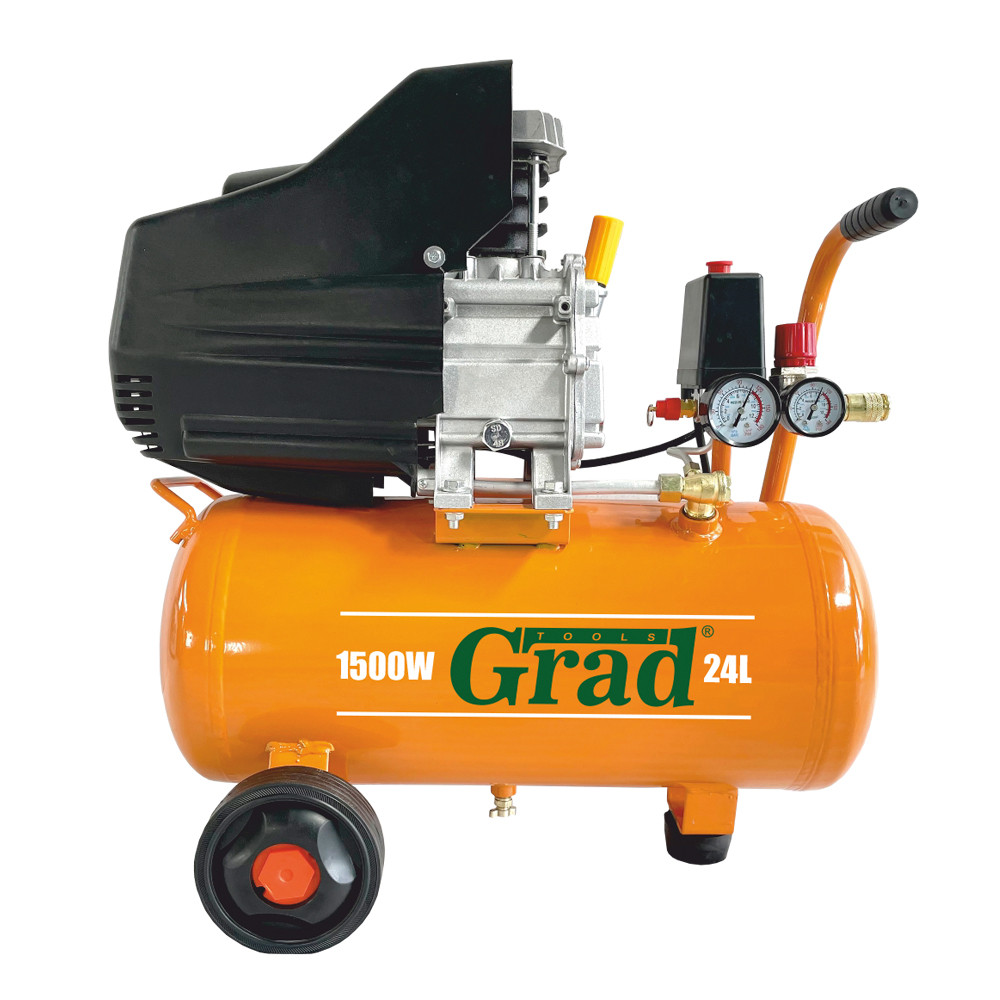 Компресор повітряний одноциліндровий (1,5 кВт, 198л/хв, 8бар, 24л, 2 крана) ТМ GRAD, фото 1